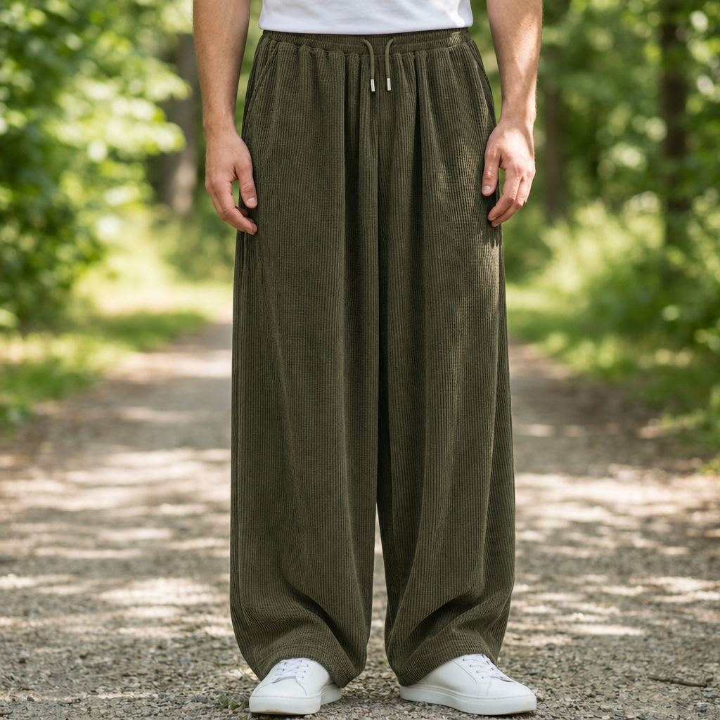 Santander Wide Leg Corduroy Pants in Olive Green