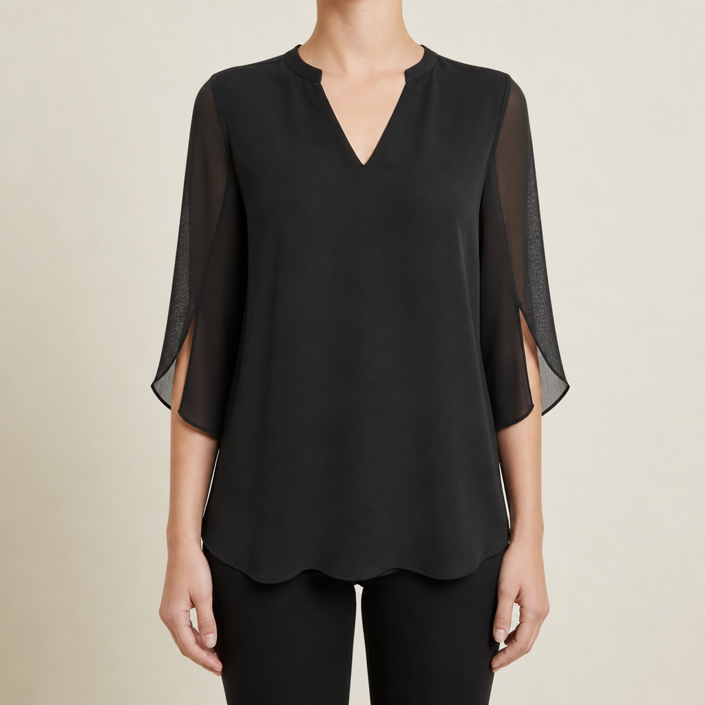 Nimes Split Sleeve Tunic Blouse in Black