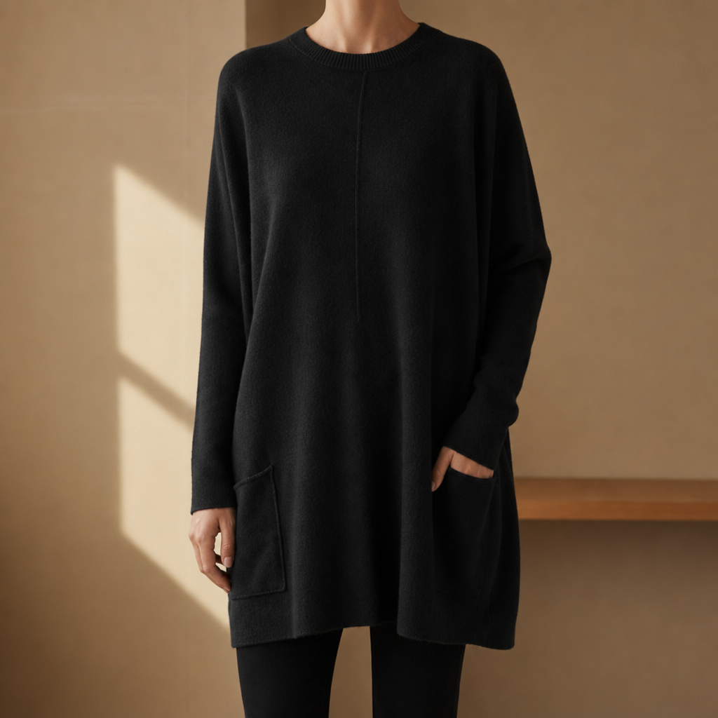 Sarentina Relaxed Pocket Tunic Sweater in Black