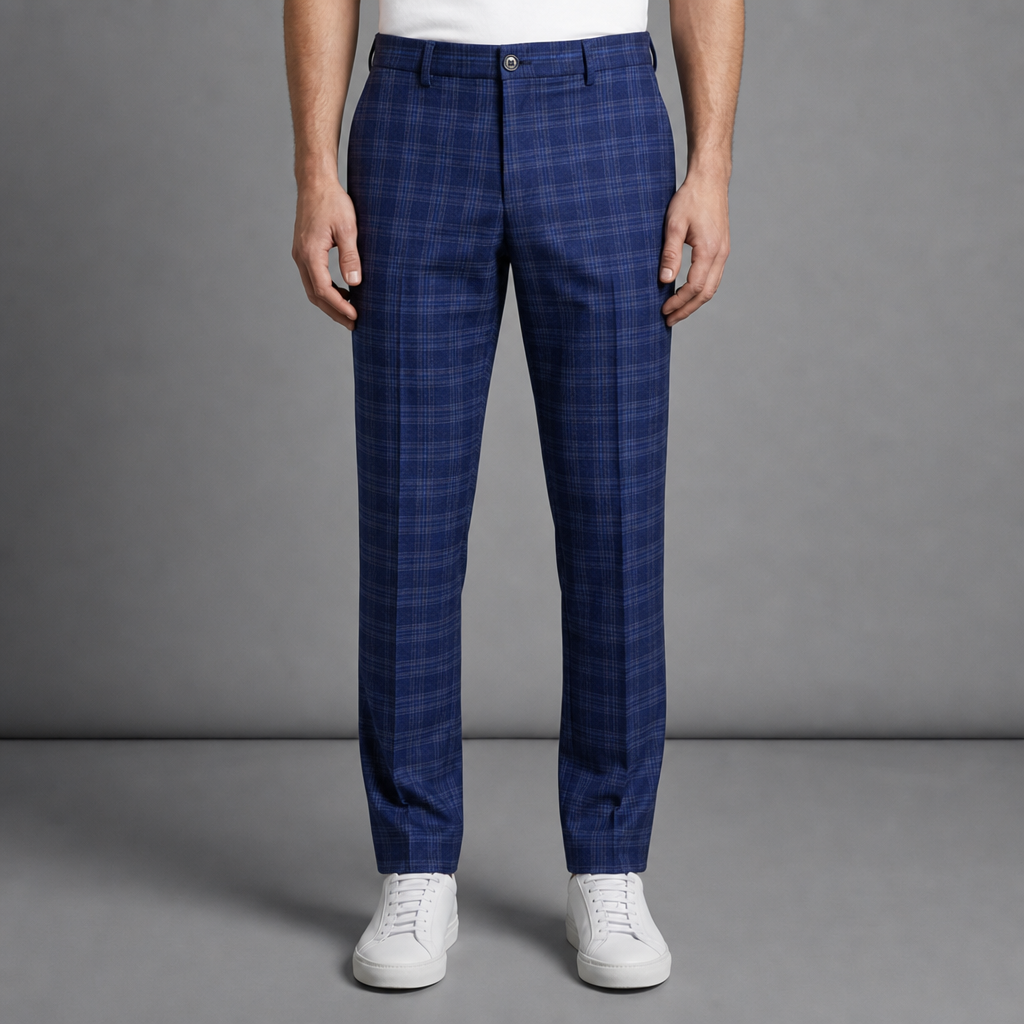 Cartagena Plaid Tapered Trousers in Navy