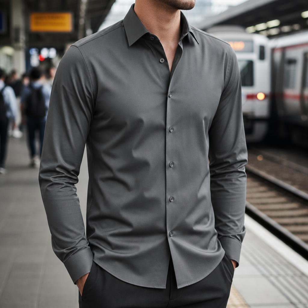Funchal Slim Fit Dress Shirt in Dark Gray