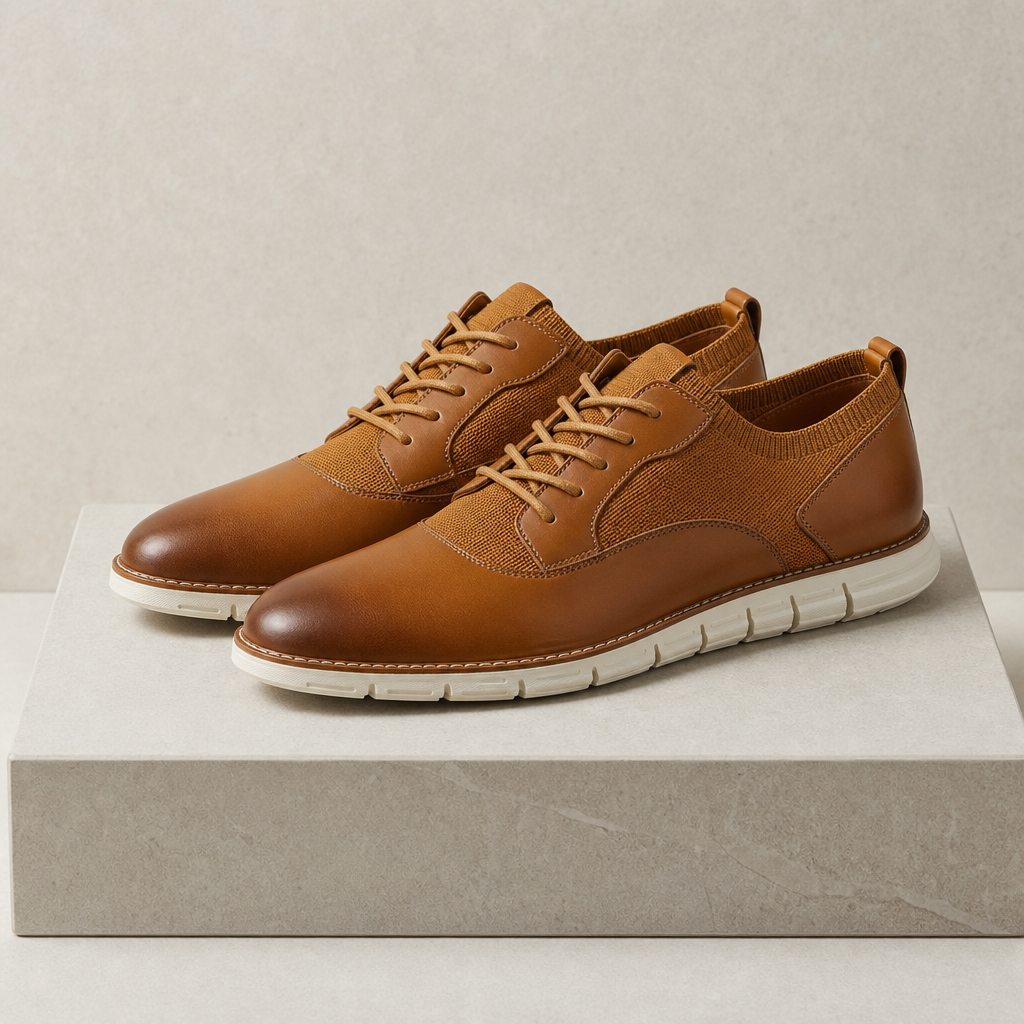 Gythio Leather Knit Sneakers in Cognac