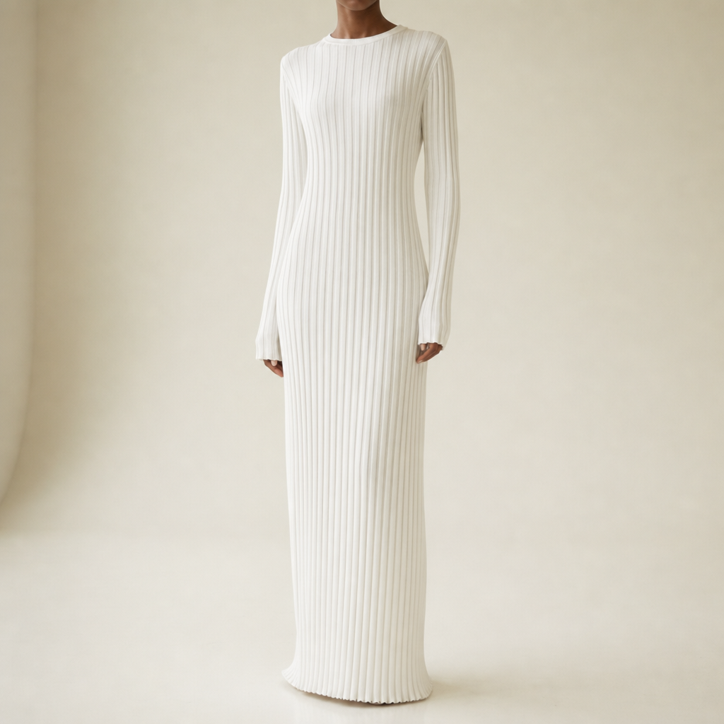 Rhodes Ribbed Knit Maxi Dress in White