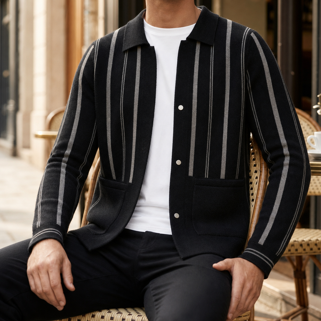 Trogir Striped Knit Cardigan in Black
