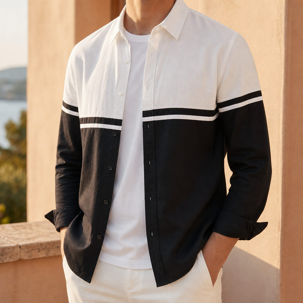 Alberobello Colorblock Button-Up Shirt in Black / White