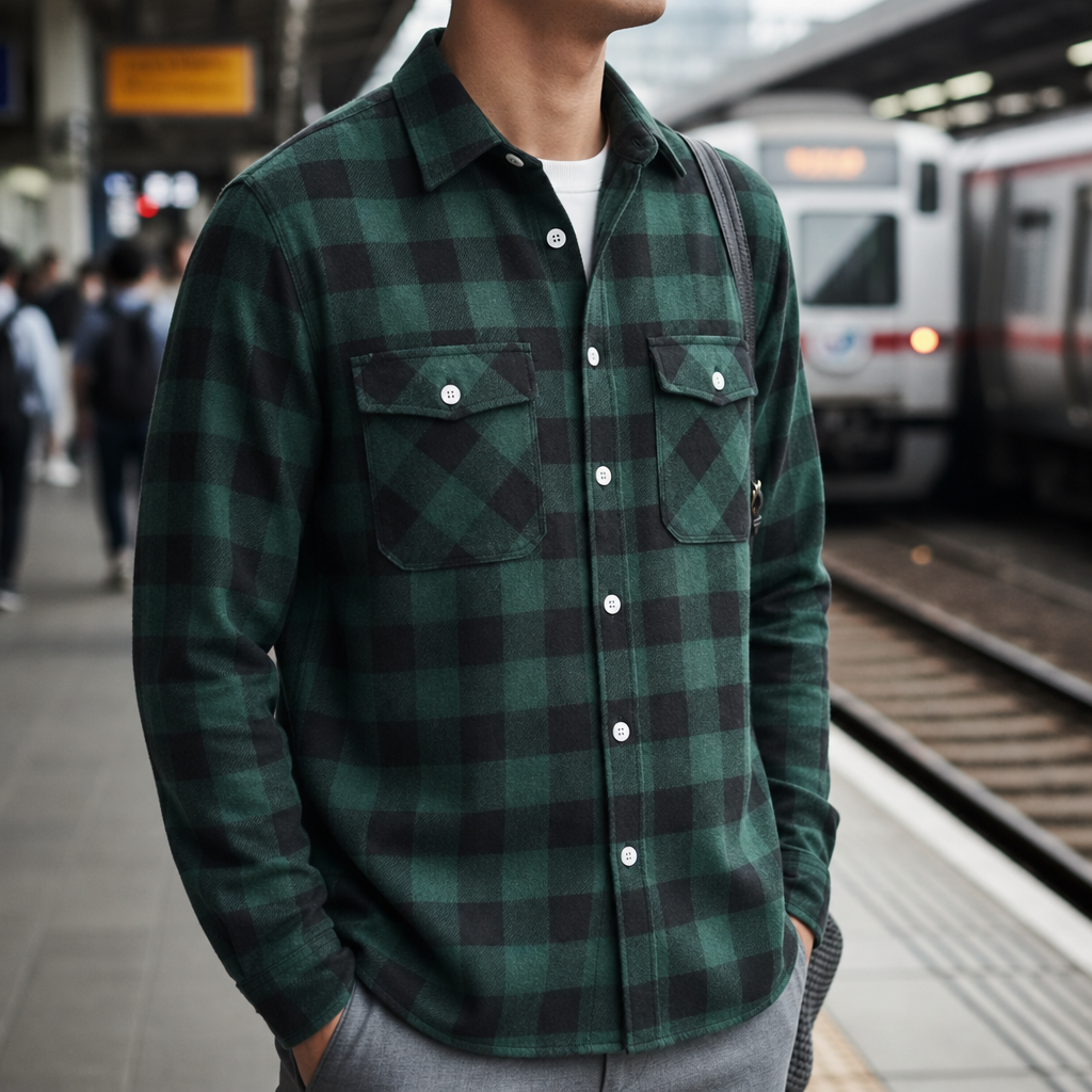 Meteora Plaid Flannel Shirt in Emerald Green
