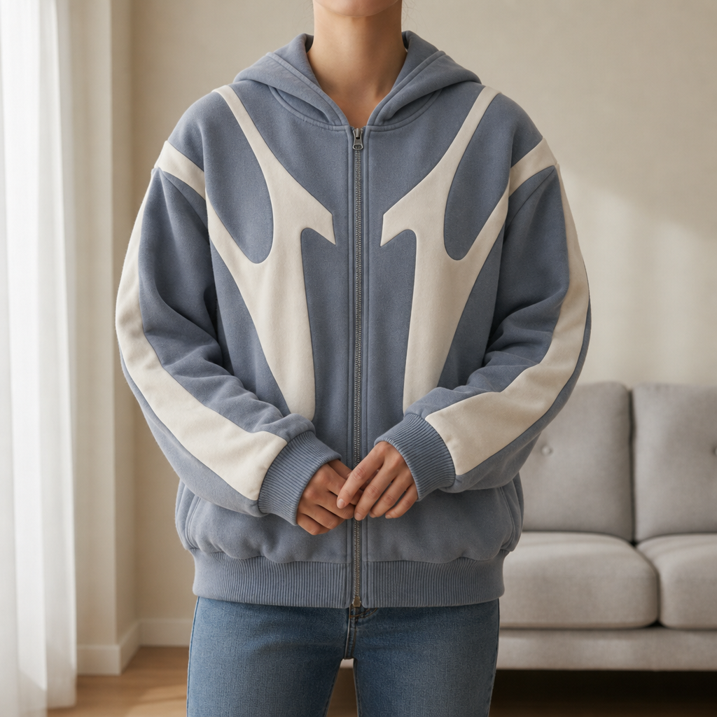 Begur Abstract Graphic Zip Hoodie in Gray
