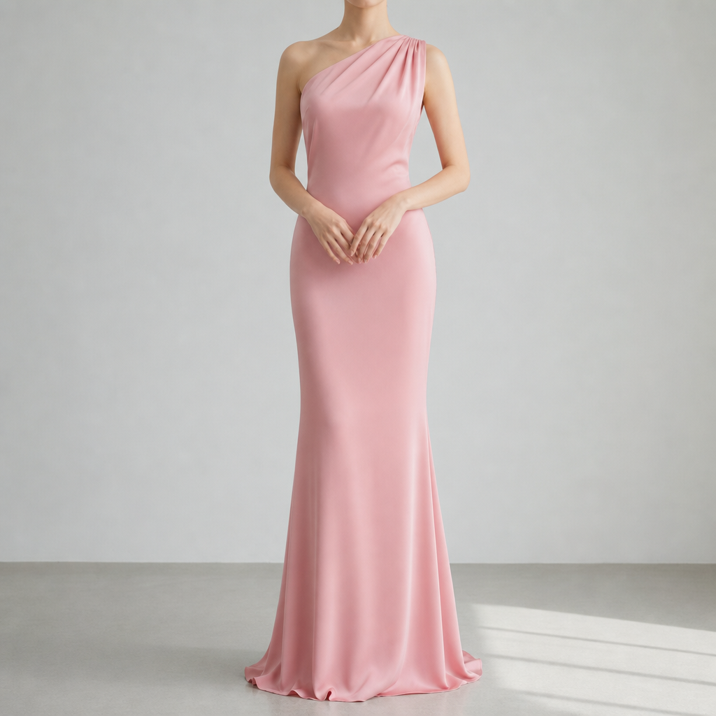 Montepulciano One-Shoulder Mermaid Gown in Pink