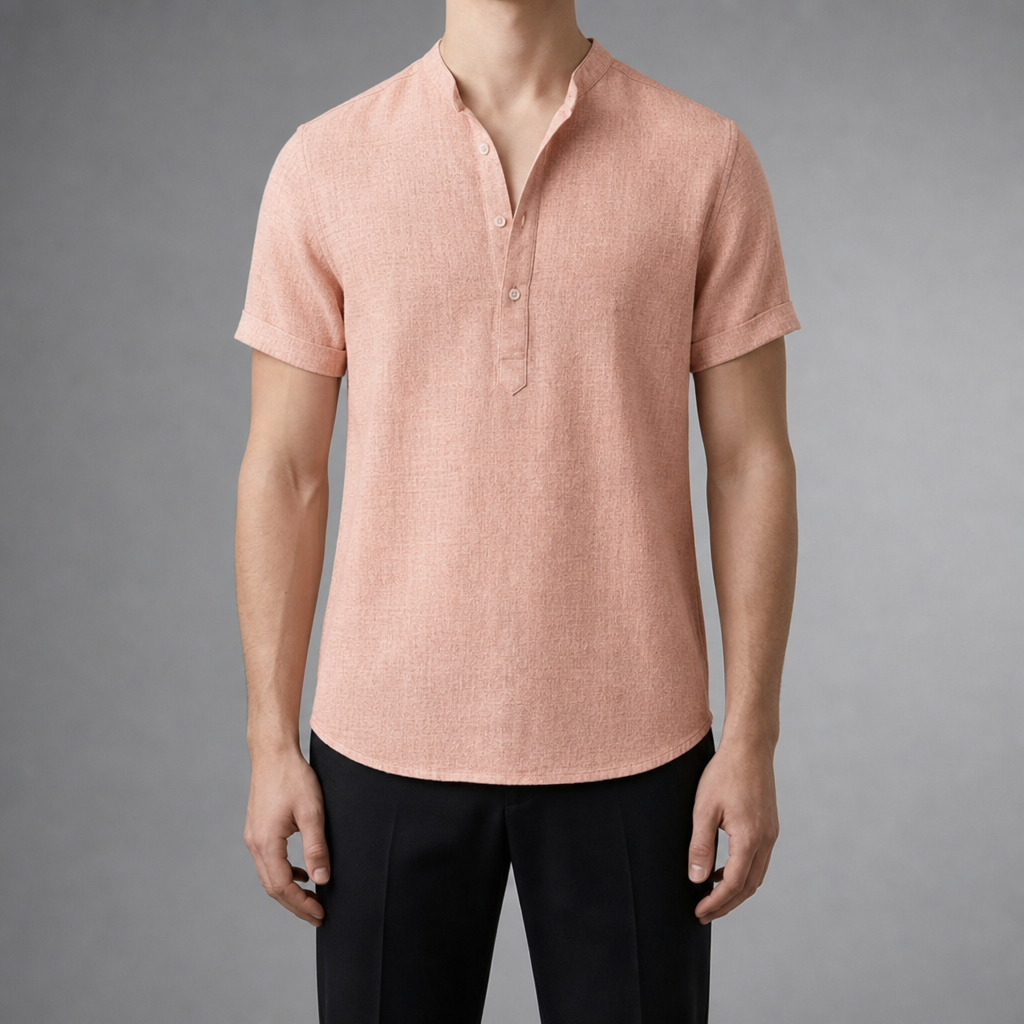 Monreale Linen Henley Shirt in Pink