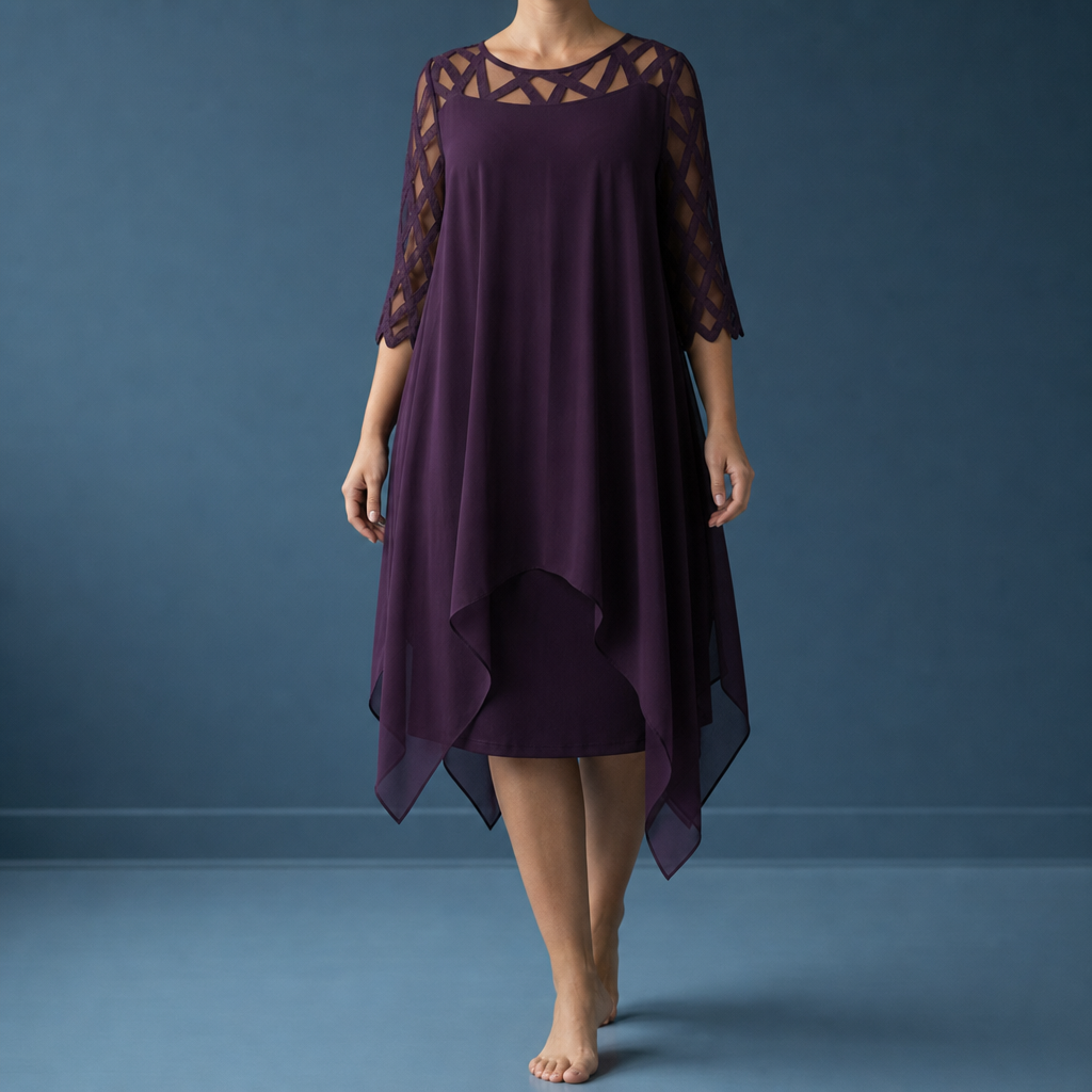Gallipoli Lace Sleeve Chiffon Dress in Purple