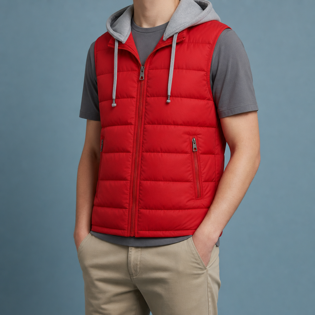 Tarifa Quilted Hooded Vest in Red