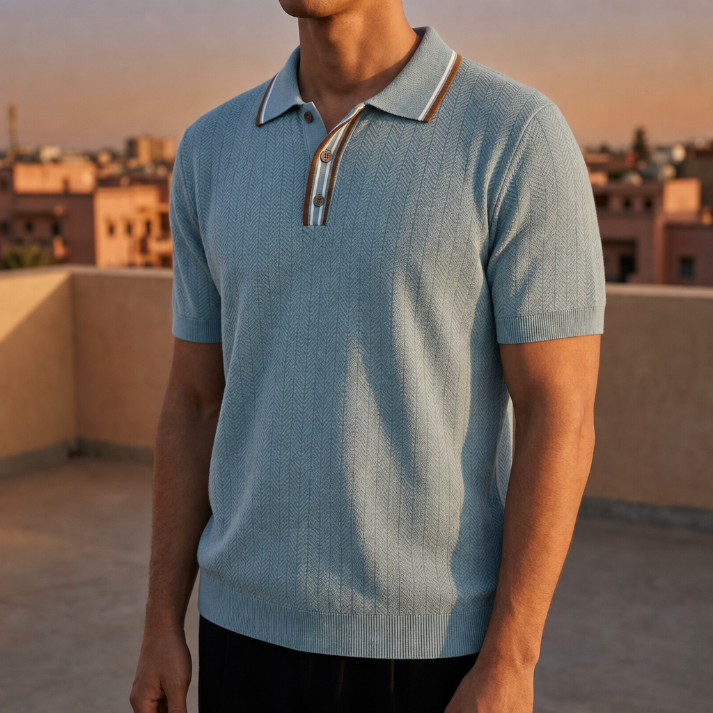 Sagres Textured Knit Polo in Sky Blue
