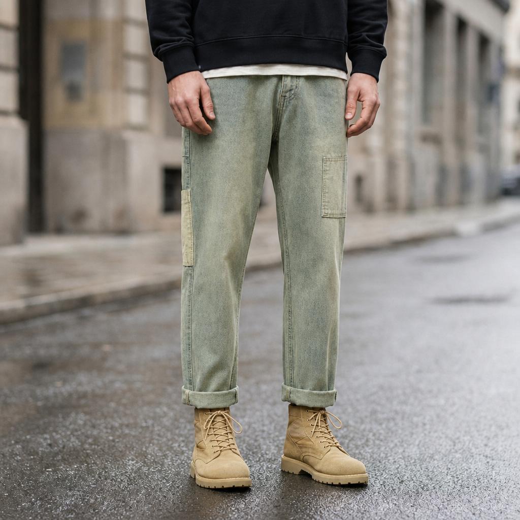 Montalcino Retro Cargo Jeans in Washed Sage