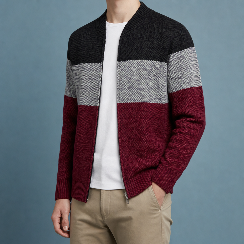 Elounda Striped Knit Cardigan in Burgundy