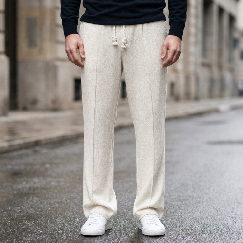 Symi Linen Drawstring Trousers in Ivory