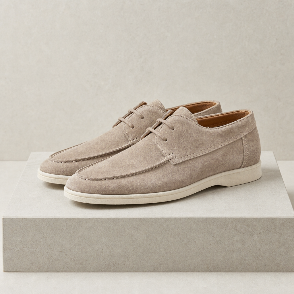 Estoril Suede Lace-Up Loafers in Beige