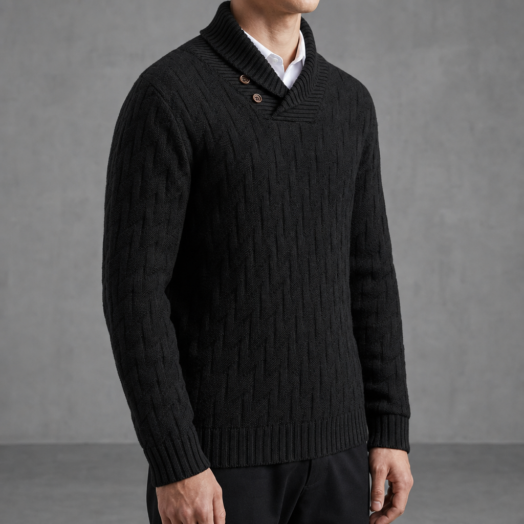 Soller Shawl Collar Knit Sweater in Black