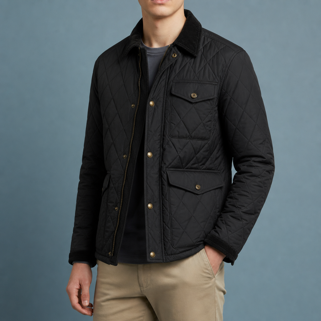 Lerici Quilted Corduroy Collar Jacket in Black
