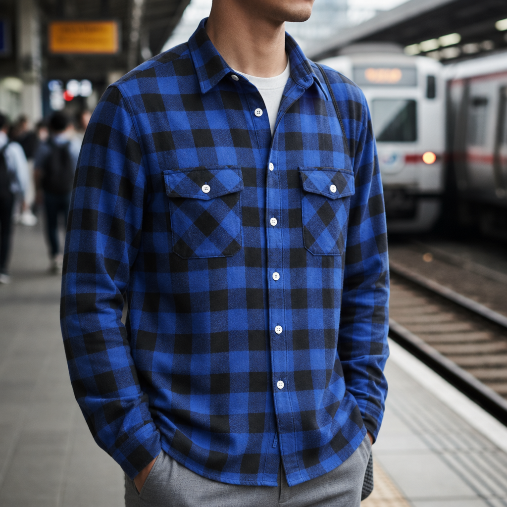 Meteora Plaid Flannel Shirt in Royal Blue