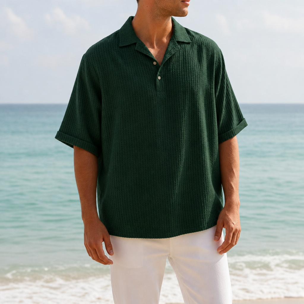 Sete Waffle Knit Polo in Dark Green