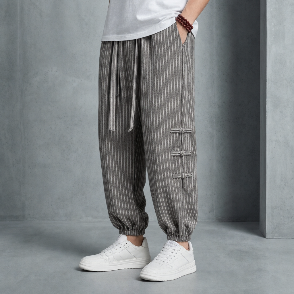 Murcia Striped Cotton Joggers in Gray