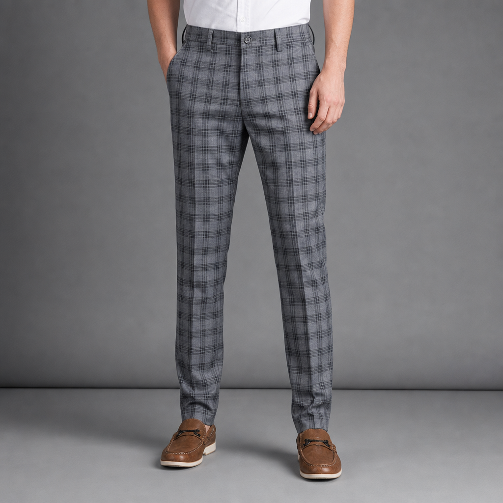 Cartagena Plaid Tapered Trousers in Gray