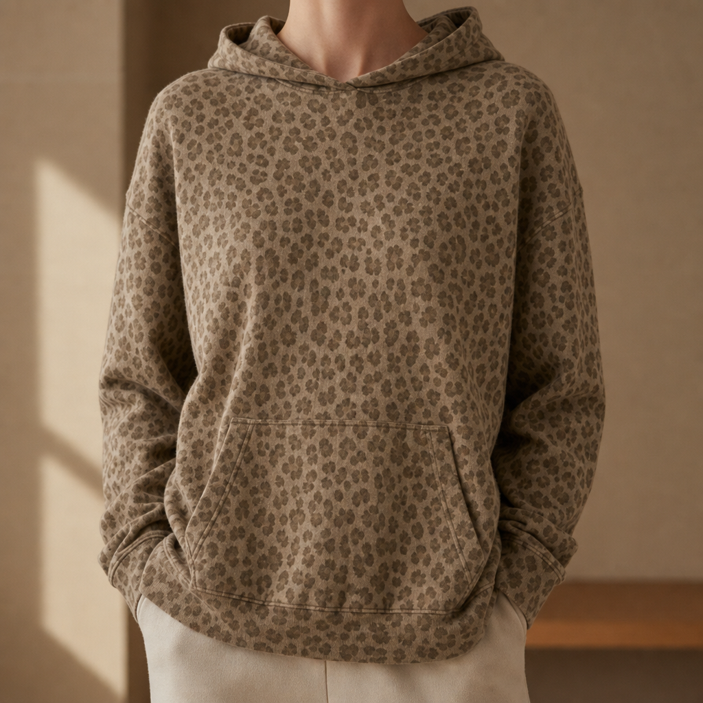 Zakynthos Leopard Print Hoodie in Mocha Leopard