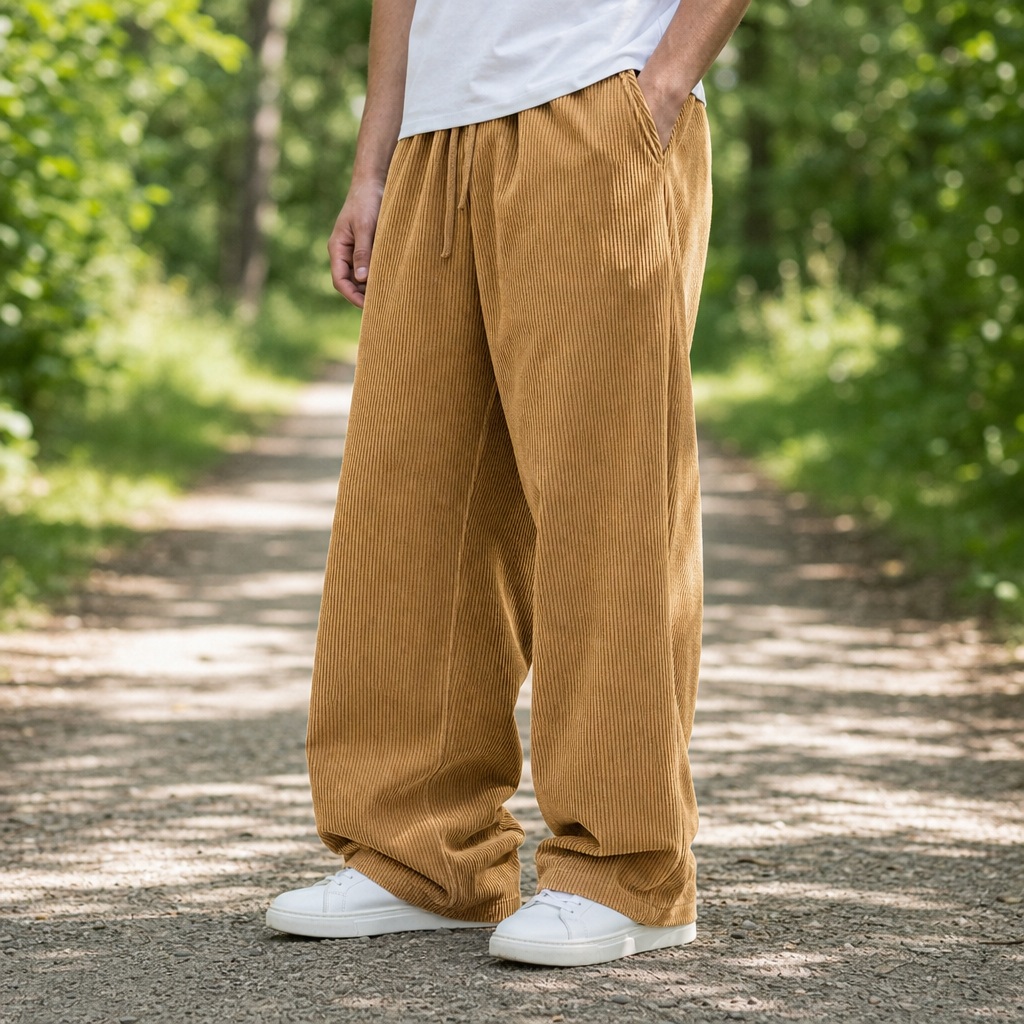 Santander Wide Leg Corduroy Pants in Khaki