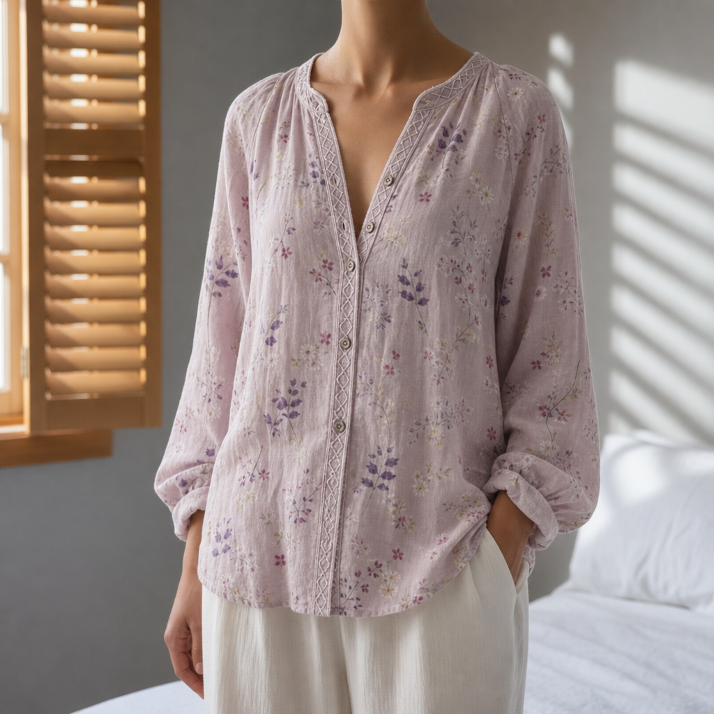 Coimbra Floral Bohemian Blouse in Light Pink
