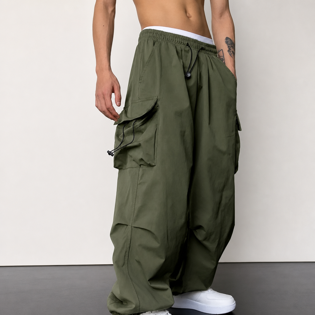 Lefkada Wide Leg Cargo Pants in Olive Green