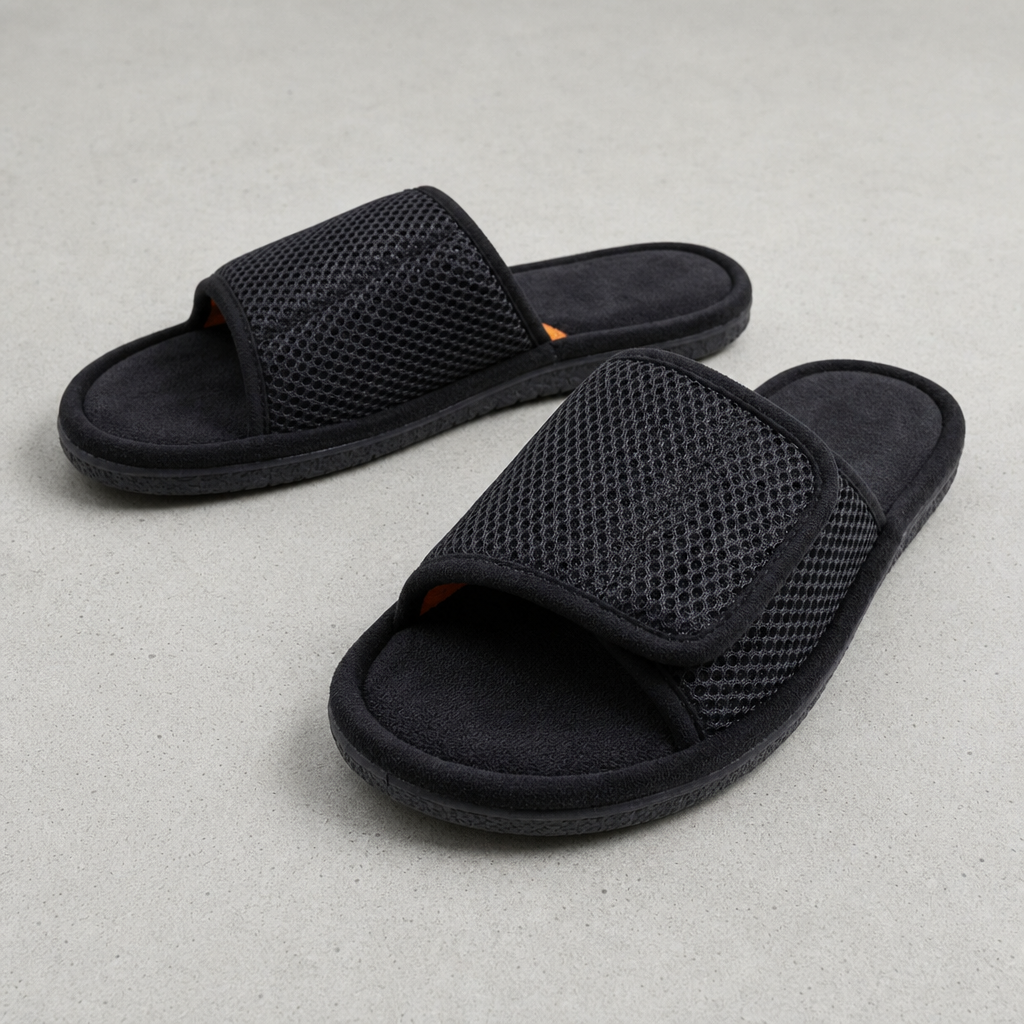 Kalymnos Adjustable Mesh Slide Slippers in Black