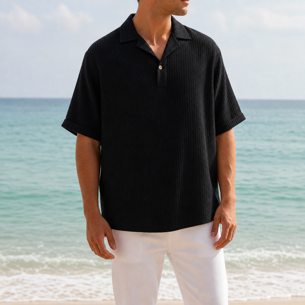 Sete Waffle Knit Polo in Black