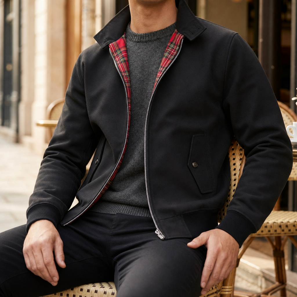 Siracusa Classic Tartan Lined Harrington in Black