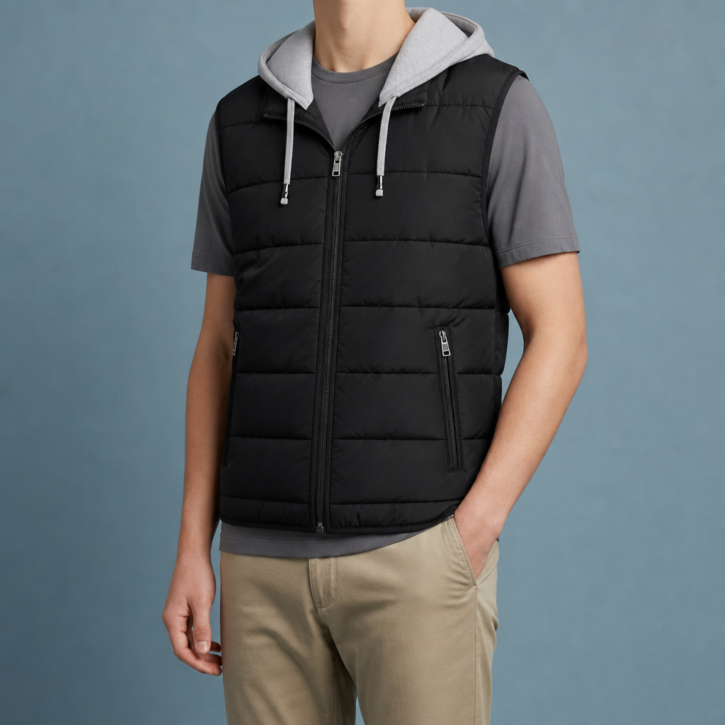 Tarifa Quilted Hooded Vest in Black