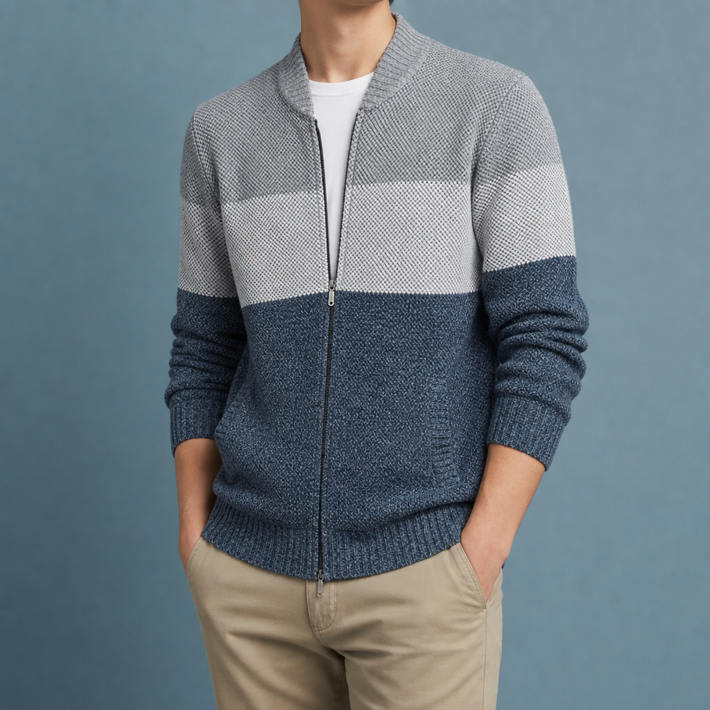 Elounda Striped Knit Cardigan in Blue