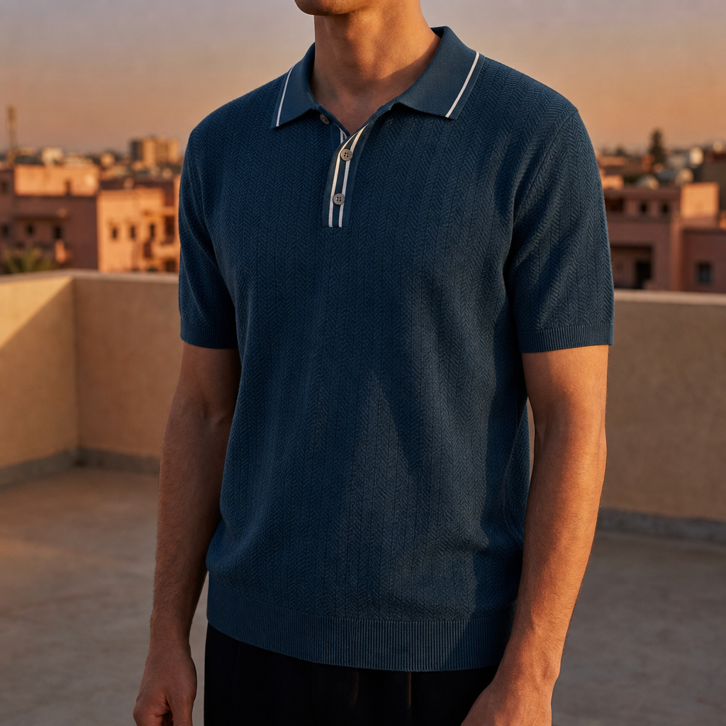 Sagres Textured Knit Polo in Dark Blue