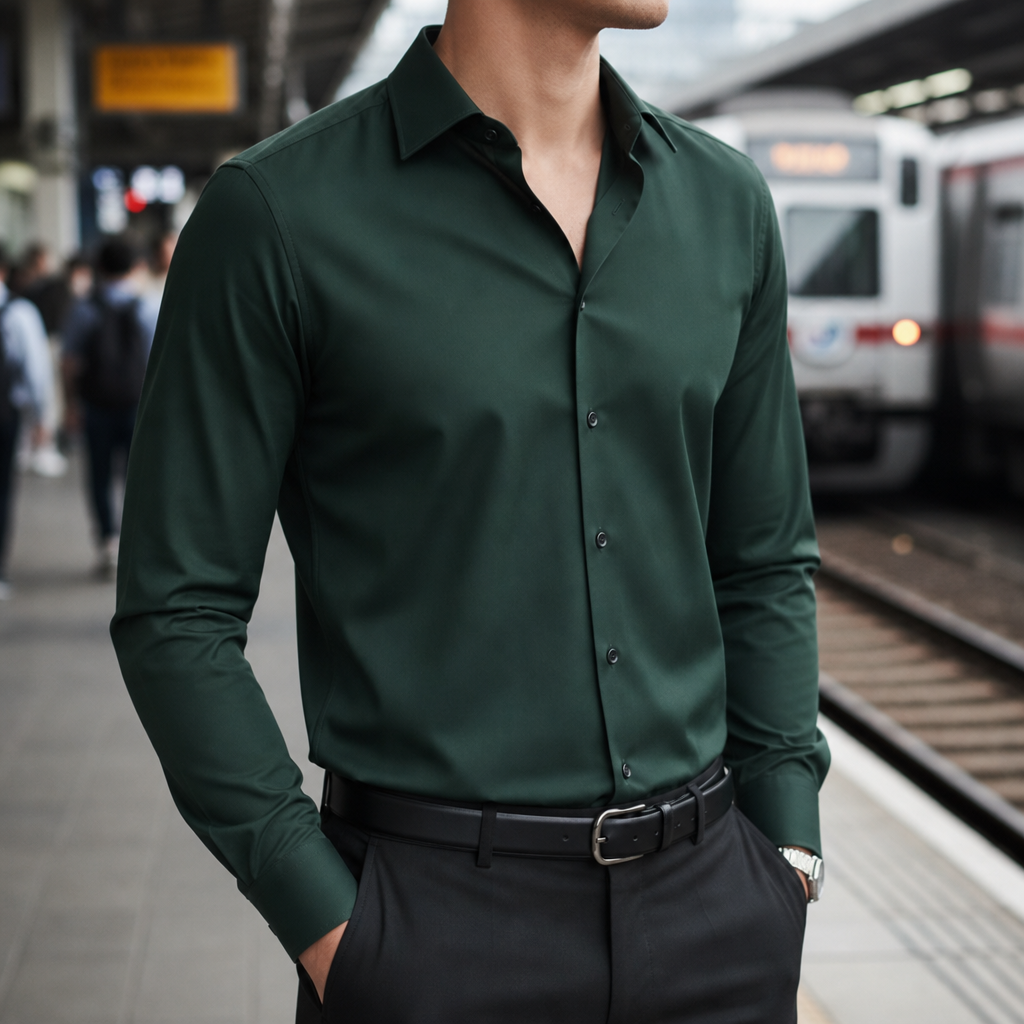 Funchal Slim Fit Dress Shirt in Dark Green