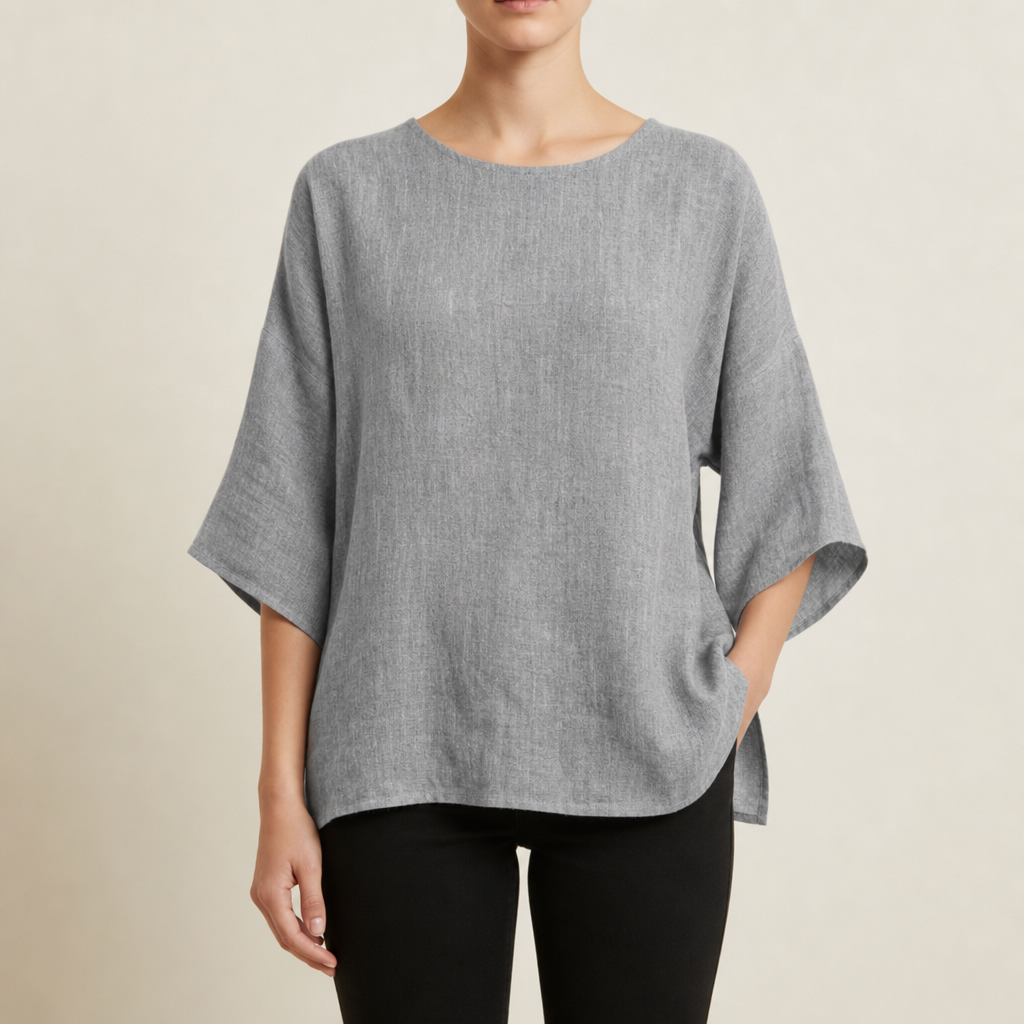Trujillo Linen 3/4 Sleeve Blouse in Gray