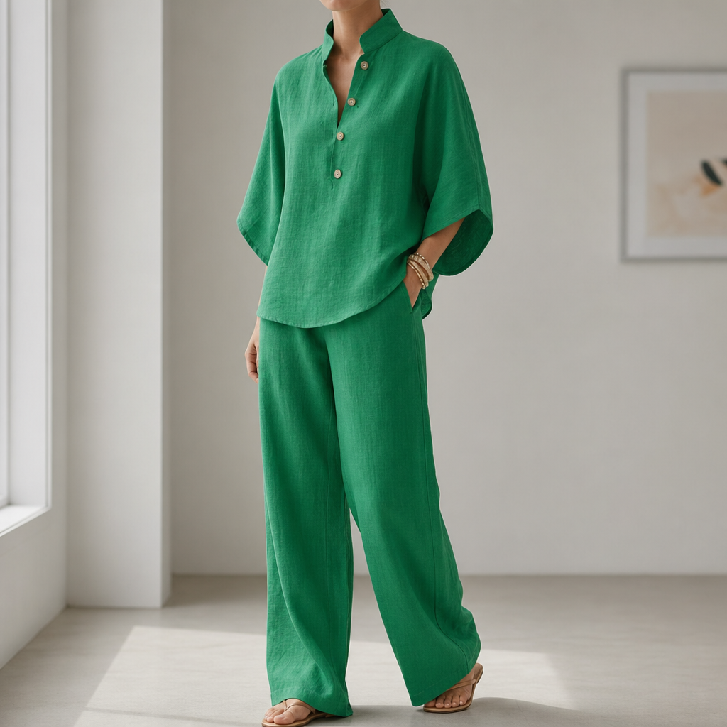 Sitges Linen Kimono Co-ord Set in Green