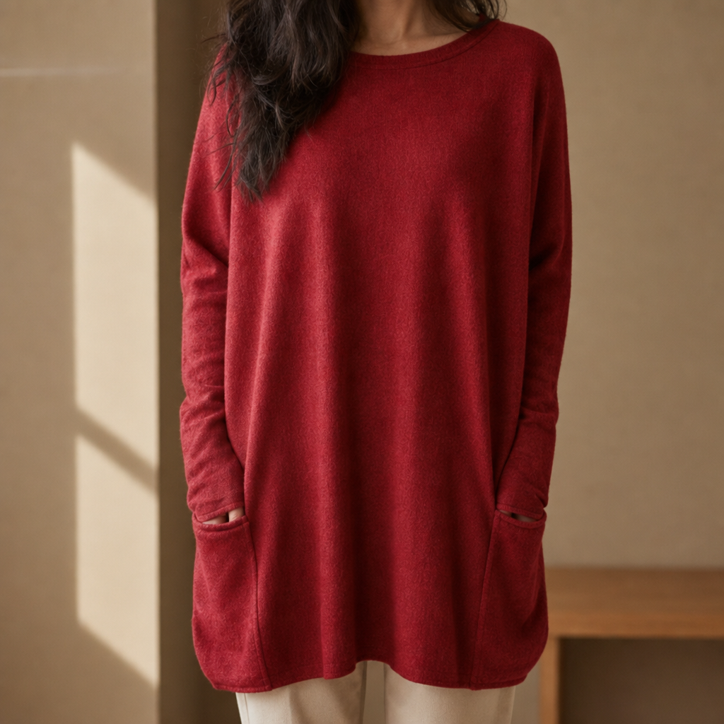 Sarentina Relaxed Pocket Tunic Sweater in Red