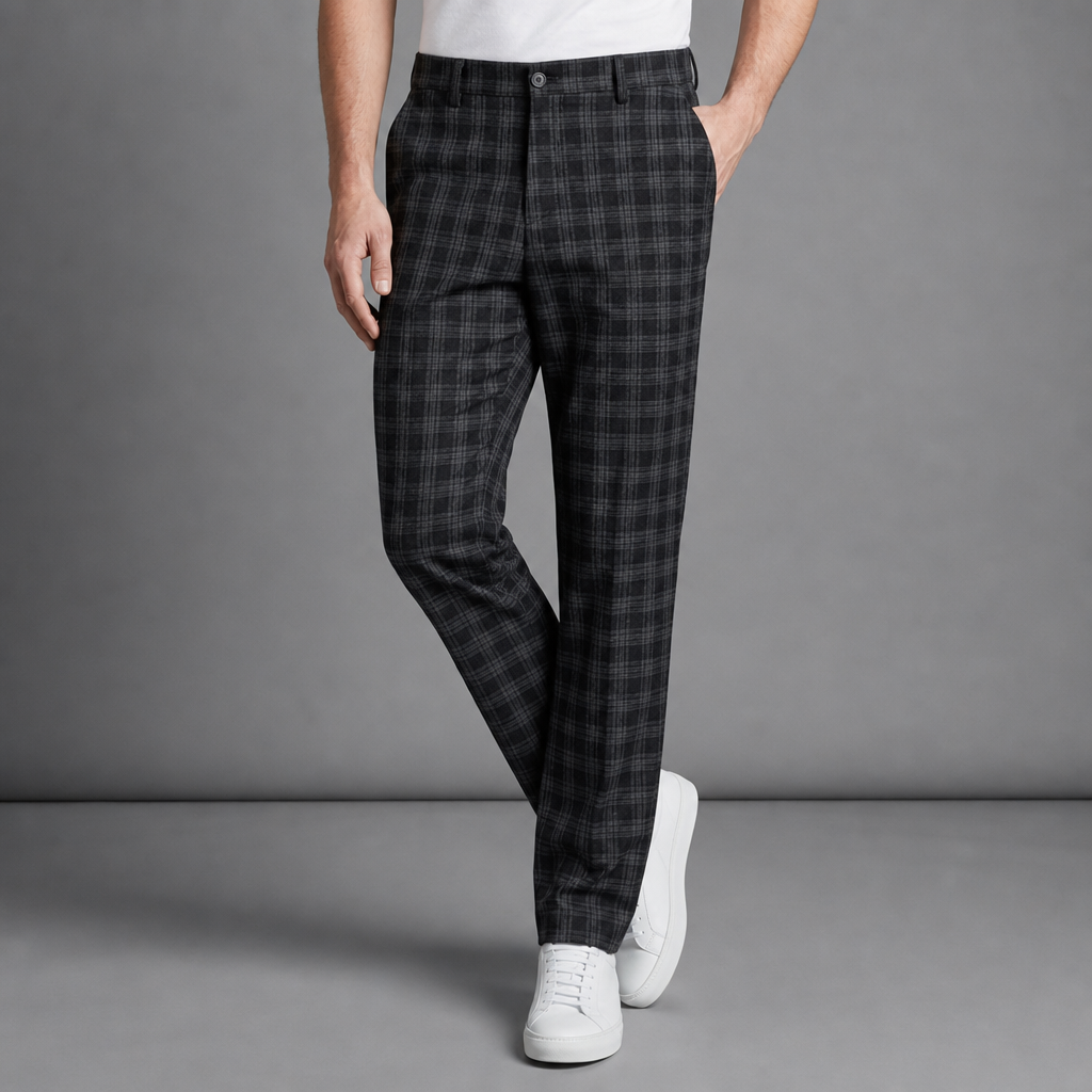 Cartagena Plaid Tapered Trousers in Black