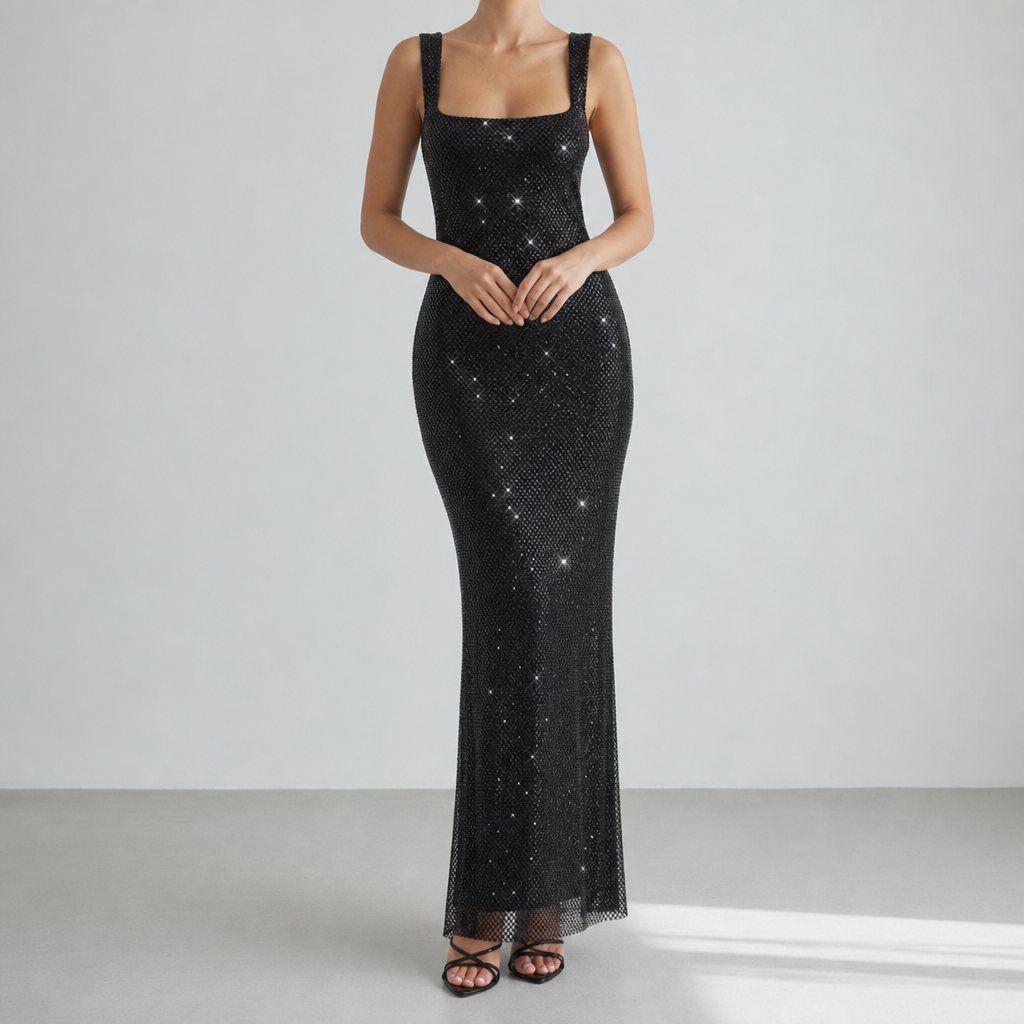 Montepulciano Backless Sequin Evening Gown in Black