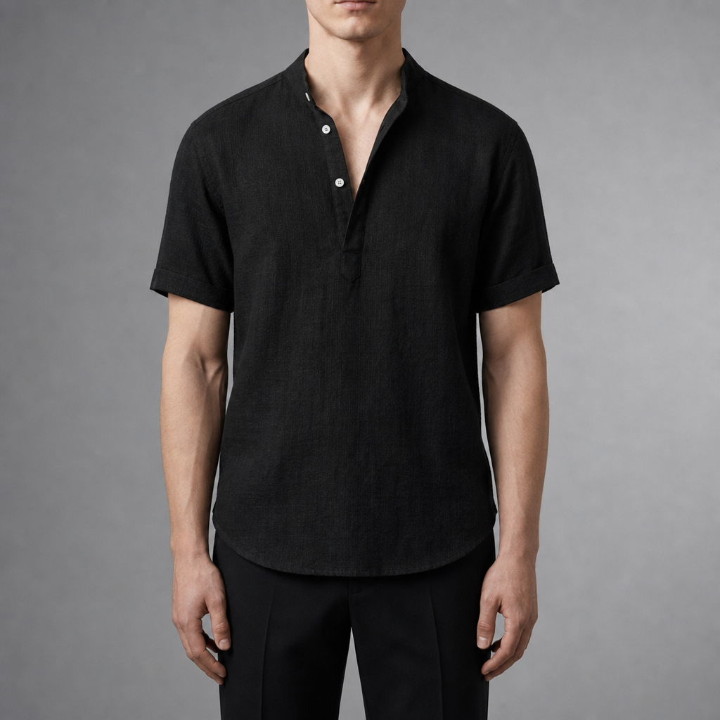 Monreale Linen Henley Shirt in Black