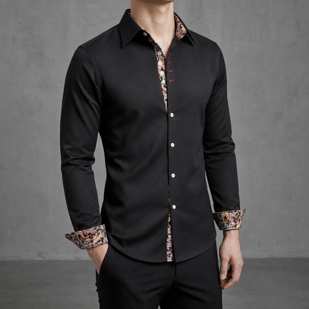 Rivello Paisley Accent Dress Shirt in Black