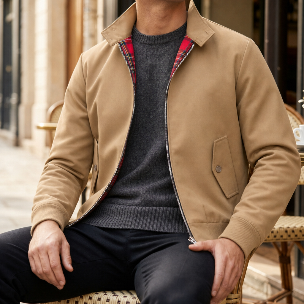 Siracusa Classic Tartan Lined Harrington in Camel