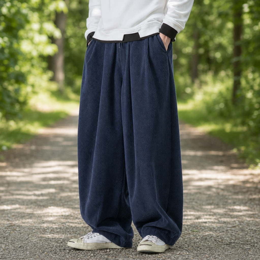 Santander Wide Leg Corduroy Pants in Dark Blue
