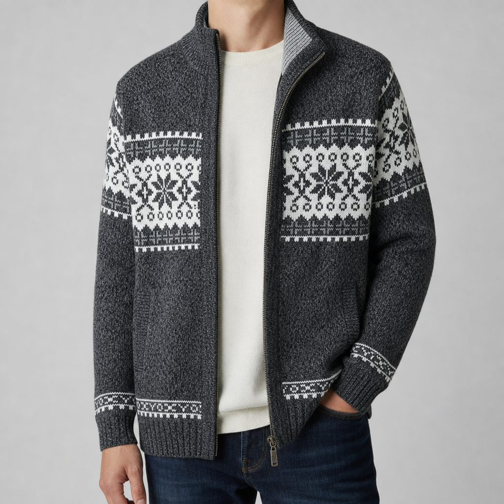 Obidos Nordic Fleece-Lined Cardigan in Charcoal