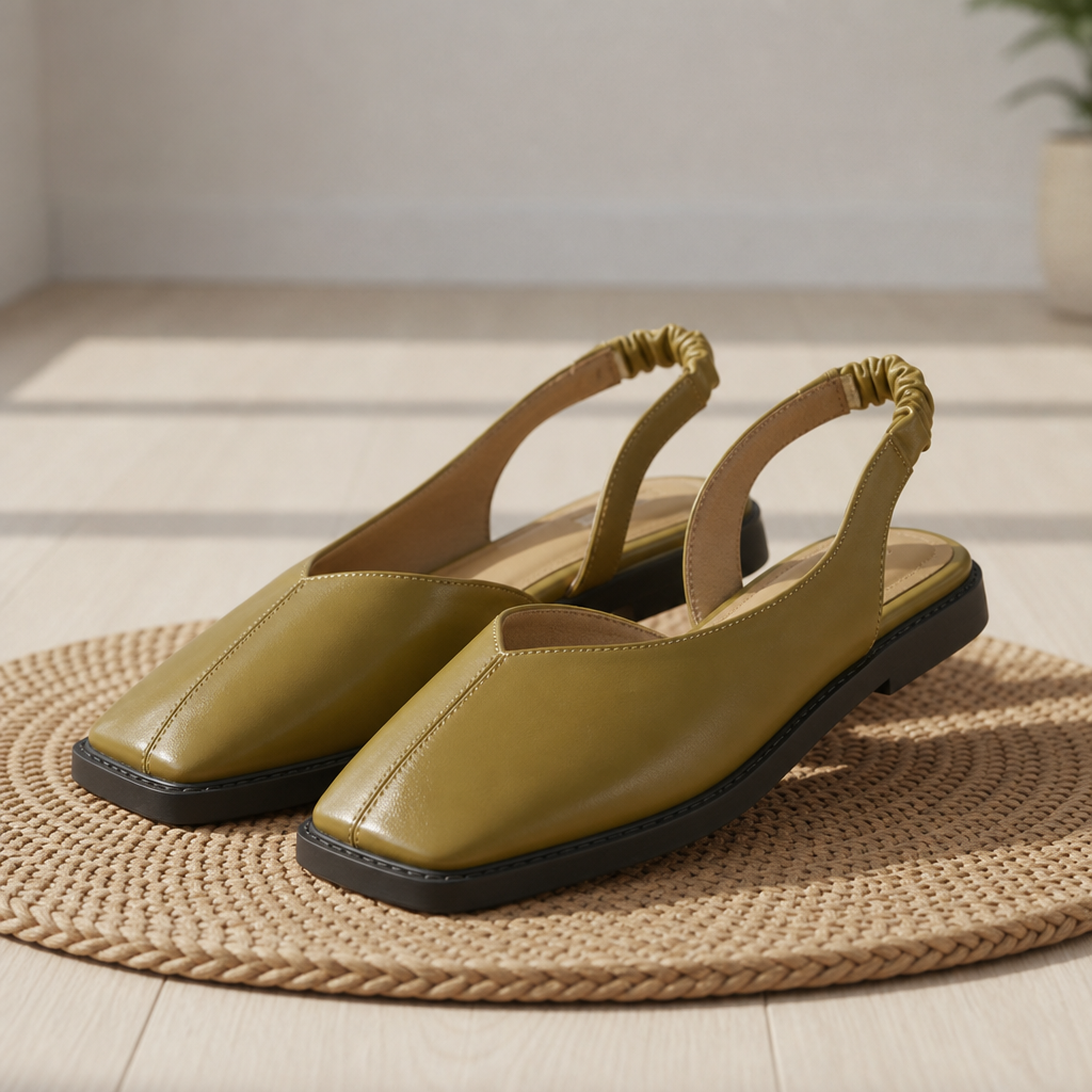 Narbonne Square Toe Slingback Flats in Green