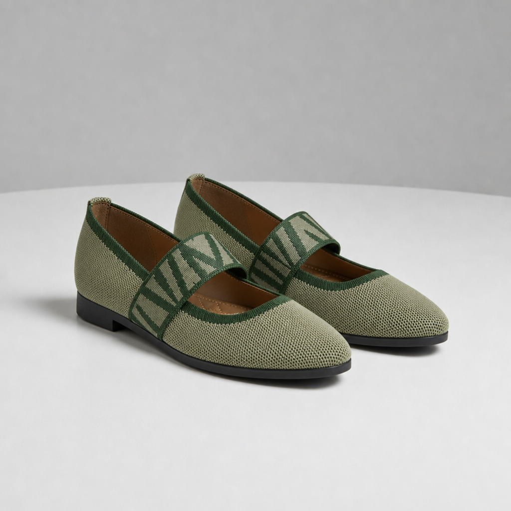 Sanremo Knit Mary Jane Flats in Olive Green
