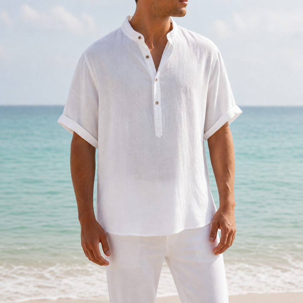 Porquerolles Linen Henley Shirt in White